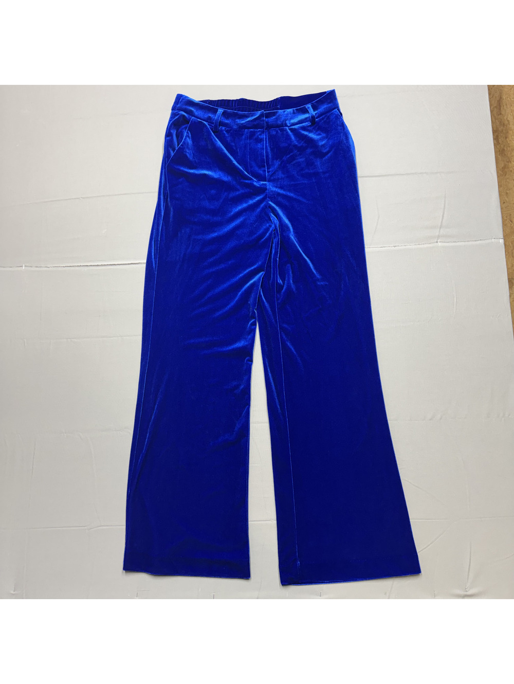 Skies Are Blue Womens Velvet Wide Leg Pants Size M Royal Blue Holiday Trousers